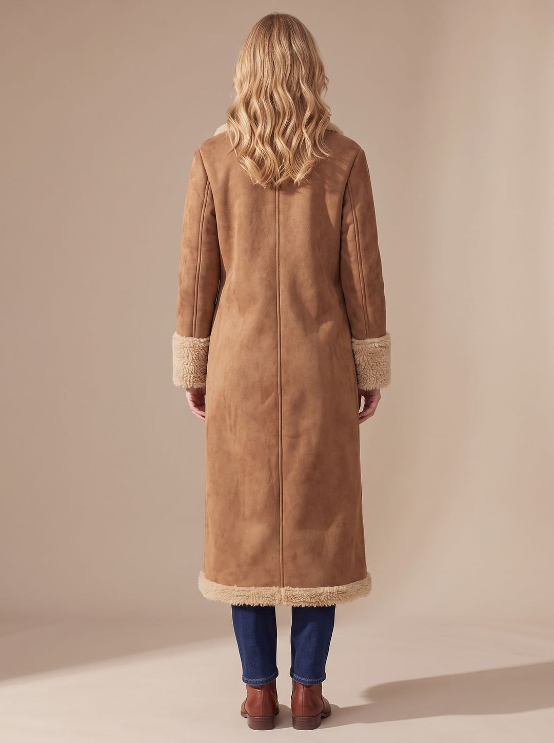 Women's Shearling-Lined Long Button-Front Faux Fur Coat