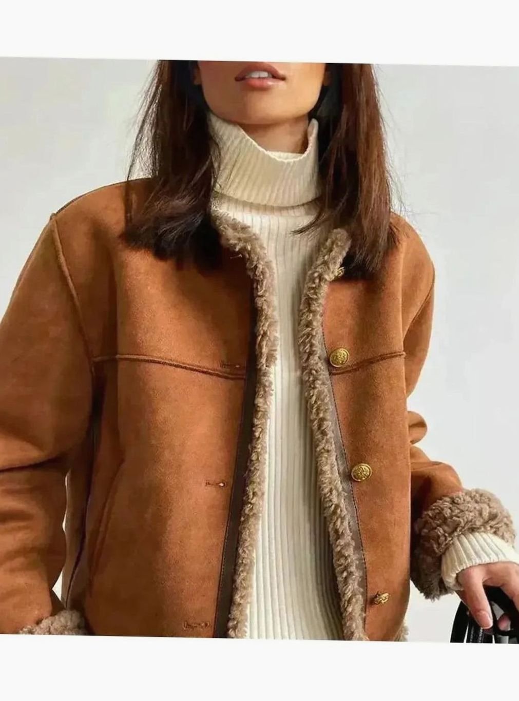 Women's Shearling-Trim Cropped Suede Button-Front Jacket