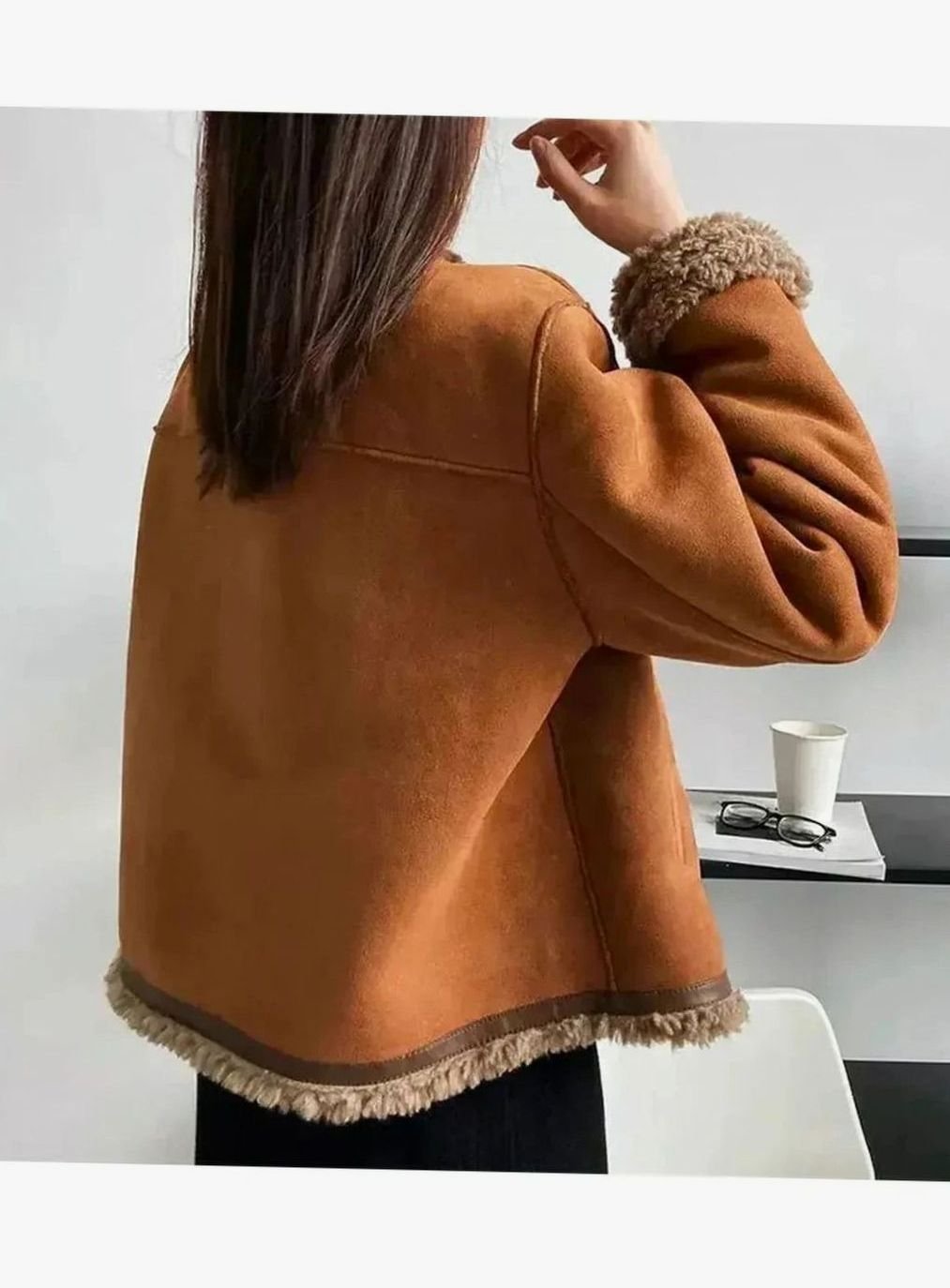Women's Shearling-Trim Cropped Suede Button-Front Jacket