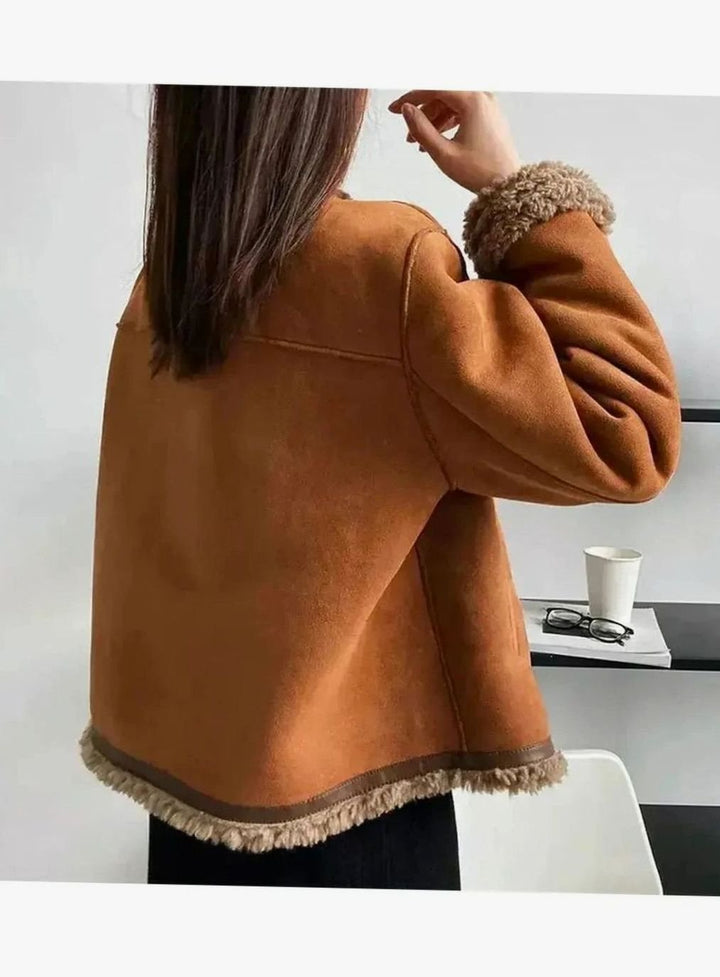 Women's Shearling-Trim Cropped Suede Button-Front Jacket
