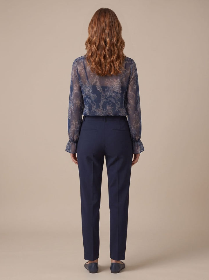 Women's Sheer Chiffon Paisley Ruffle V-Neck Long-Sleeve Blouse