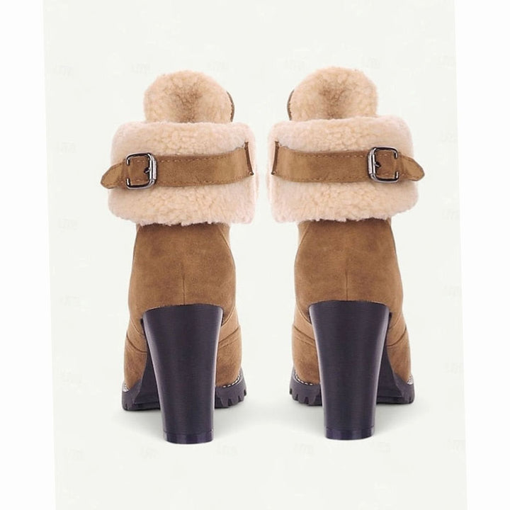 Women's Sherpa-Cuff Lace-Up Heeled Winter Snow Boots