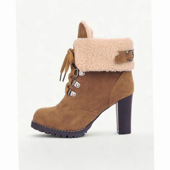 Women's Sherpa-Cuff Lace-Up Heeled Winter Snow Boots