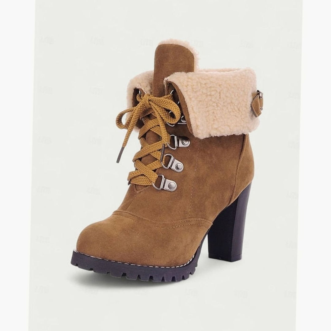 Women's Sherpa-Cuff Lace-Up Heeled Winter Snow Boots