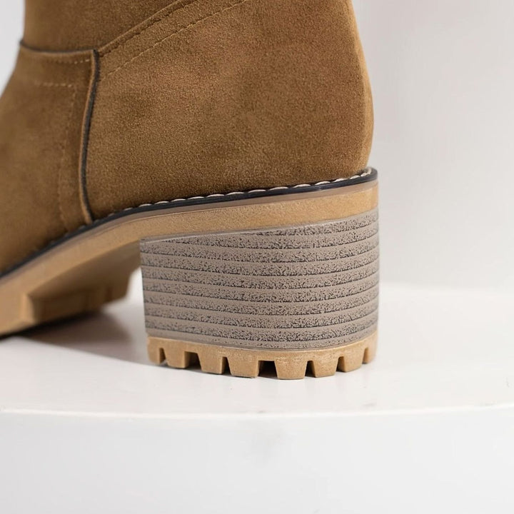 Women's Sherpa-Cuffed Slip-On Winter Snow Ankle Boots Block Heel
