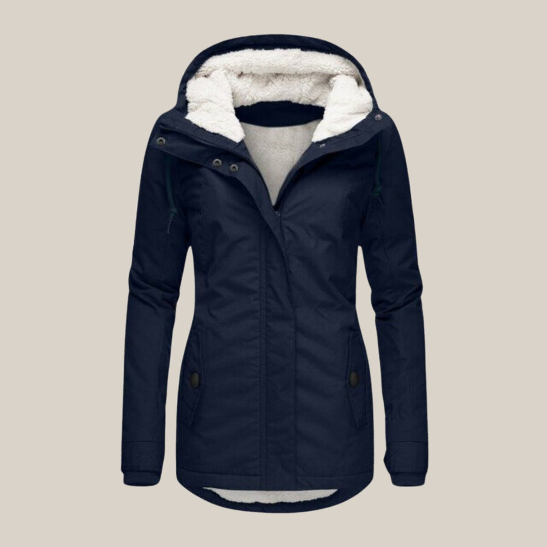 Women's Sherpa-Lined Hooded Quilted Jacket Fleece Winter Coat - Blue