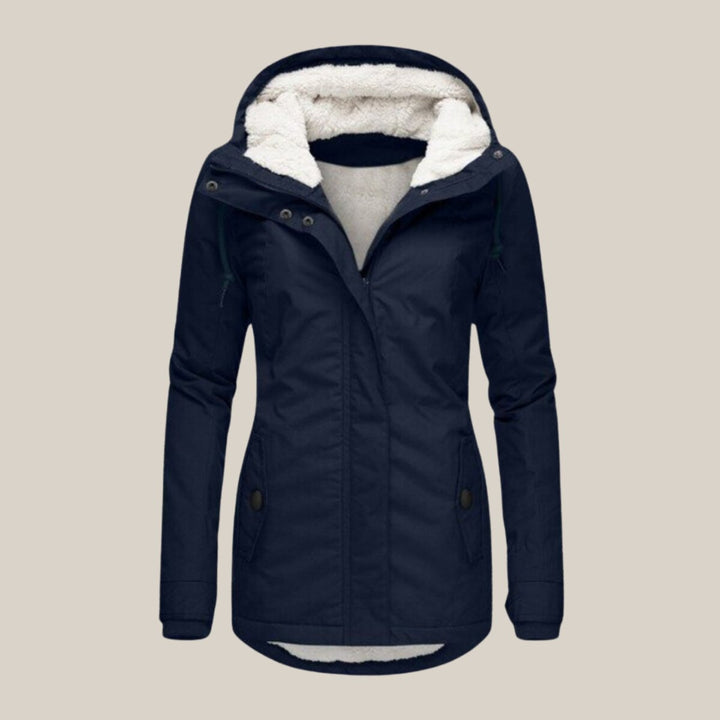 Women's Sherpa-Lined Hooded Quilted Jacket Fleece Winter Coat - Blue