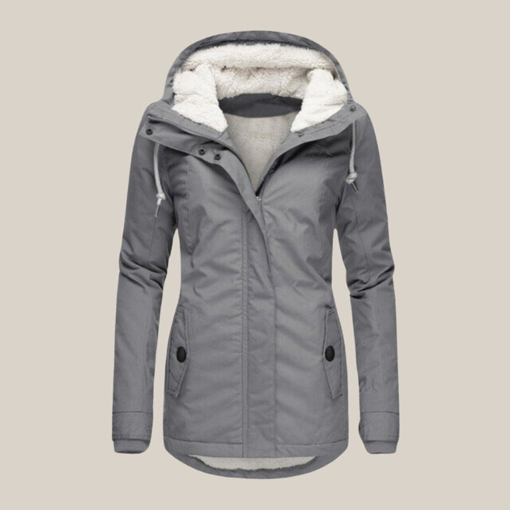 Women's Sherpa-Lined Hooded Quilted Jacket Fleece Winter Coat - Gray