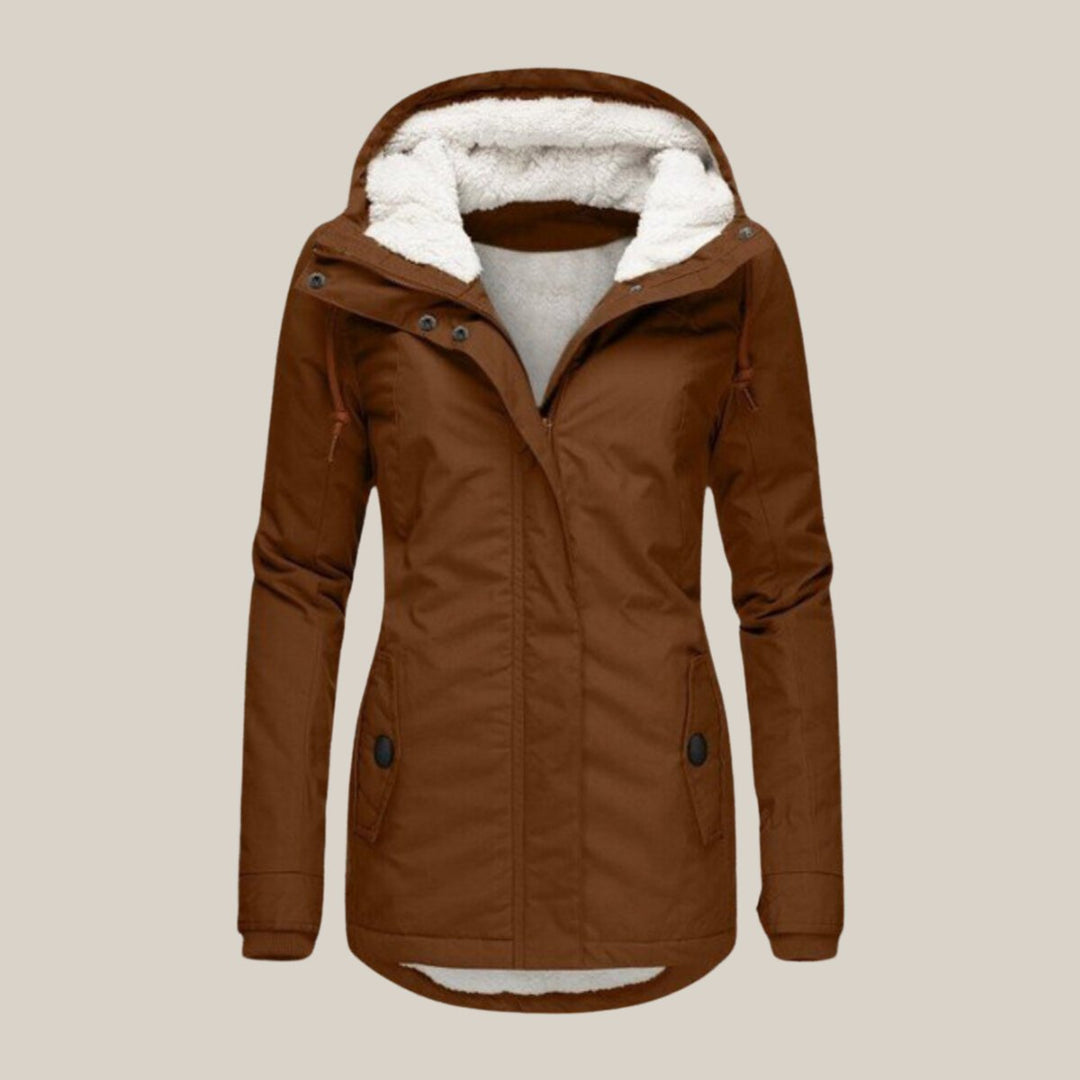 Women's Sherpa-Lined Hooded Quilted Jacket Fleece Winter Coat - Brown