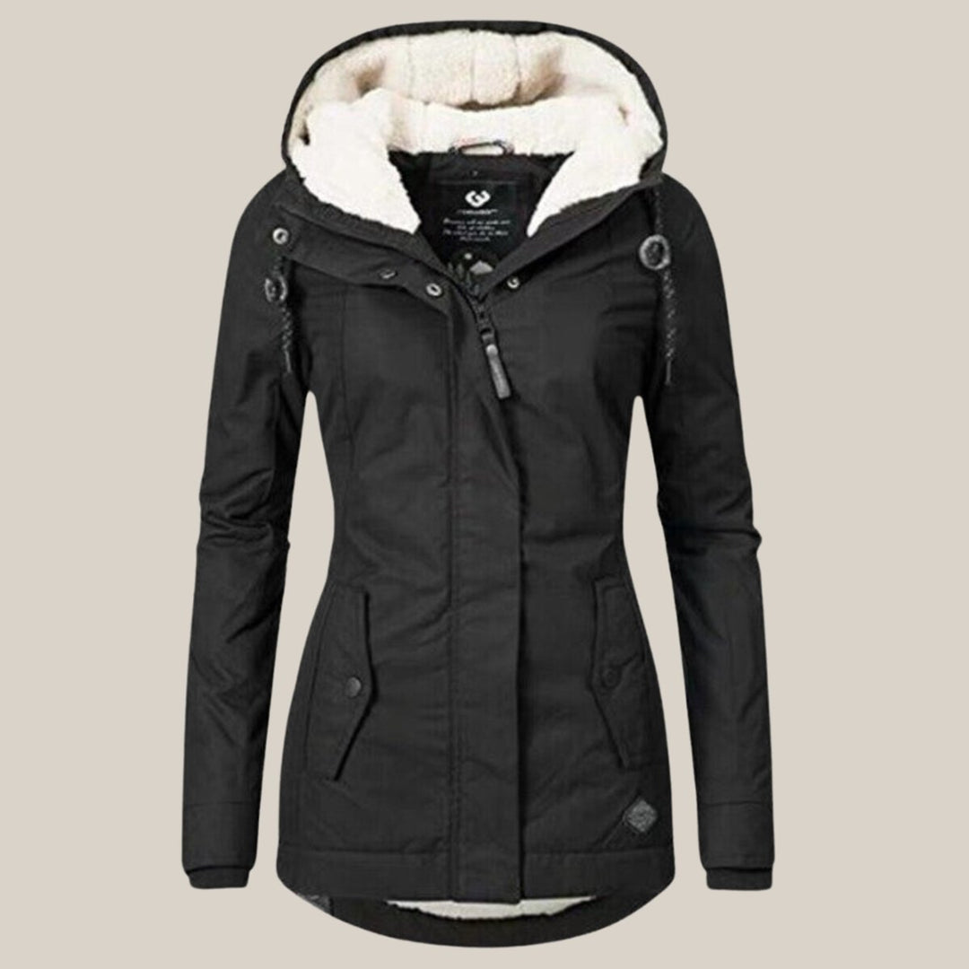 Women's Sherpa-Lined Hooded Quilted Jacket Fleece Winter Coat