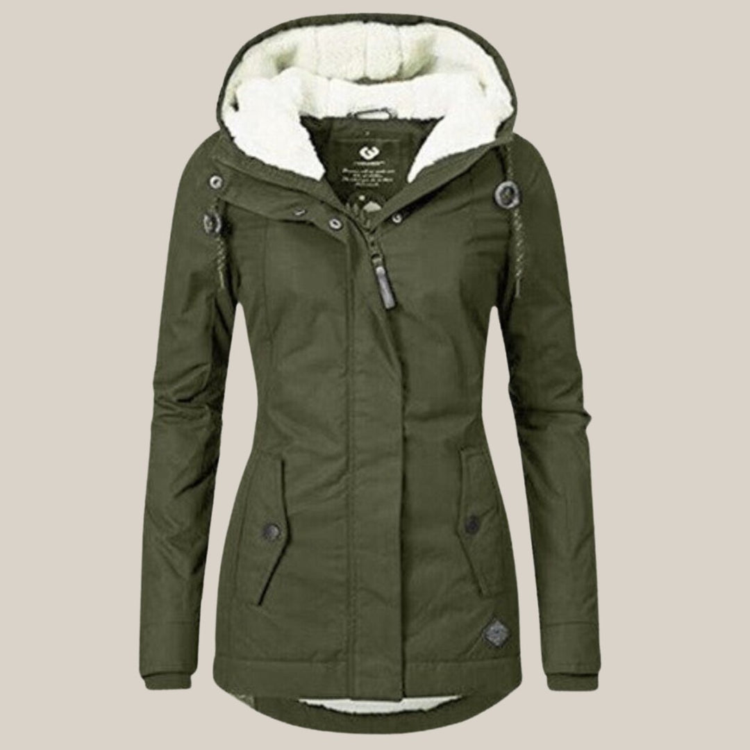 Women's Sherpa-Lined Hooded Quilted Jacket Fleece Winter Coat