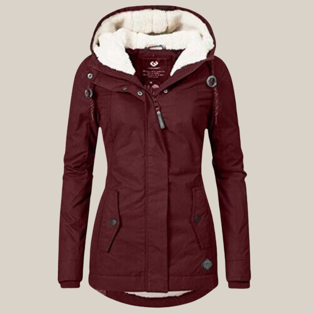 Women's Sherpa-Lined Hooded Quilted Jacket Fleece Winter Coat