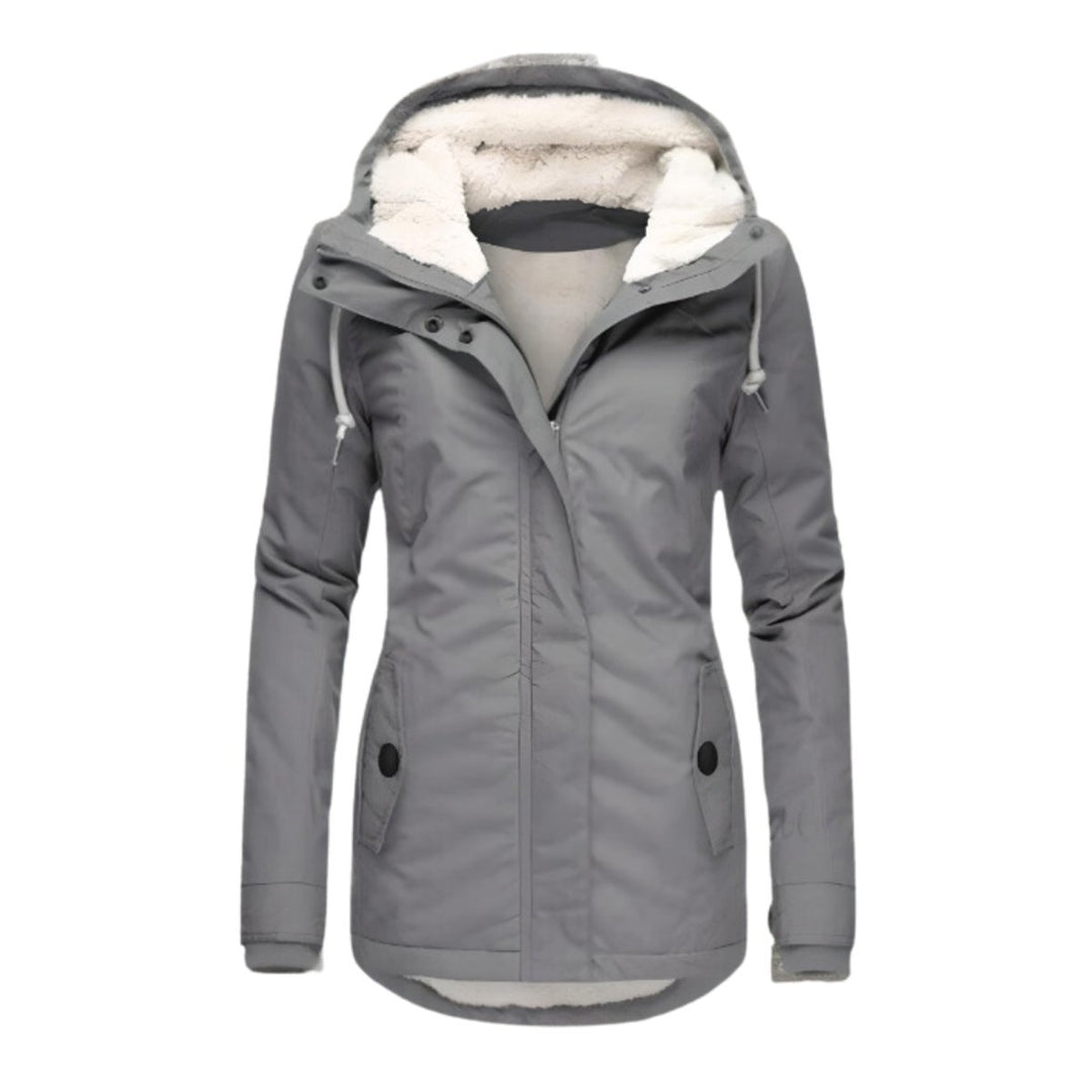 Women's Sherpa-Lined Hooded Slim-Fit Waterproof Coat - Gray