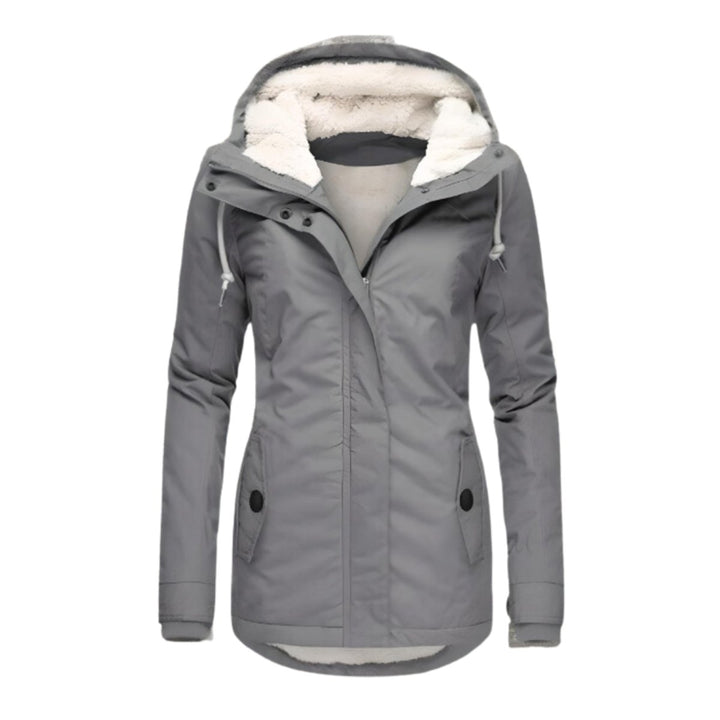 Women's Sherpa-Lined Hooded Slim-Fit Waterproof Coat - Gray