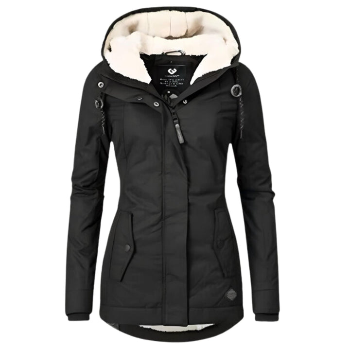 Women's Sherpa-Lined Hooded Slim-Fit Waterproof Coat - Black