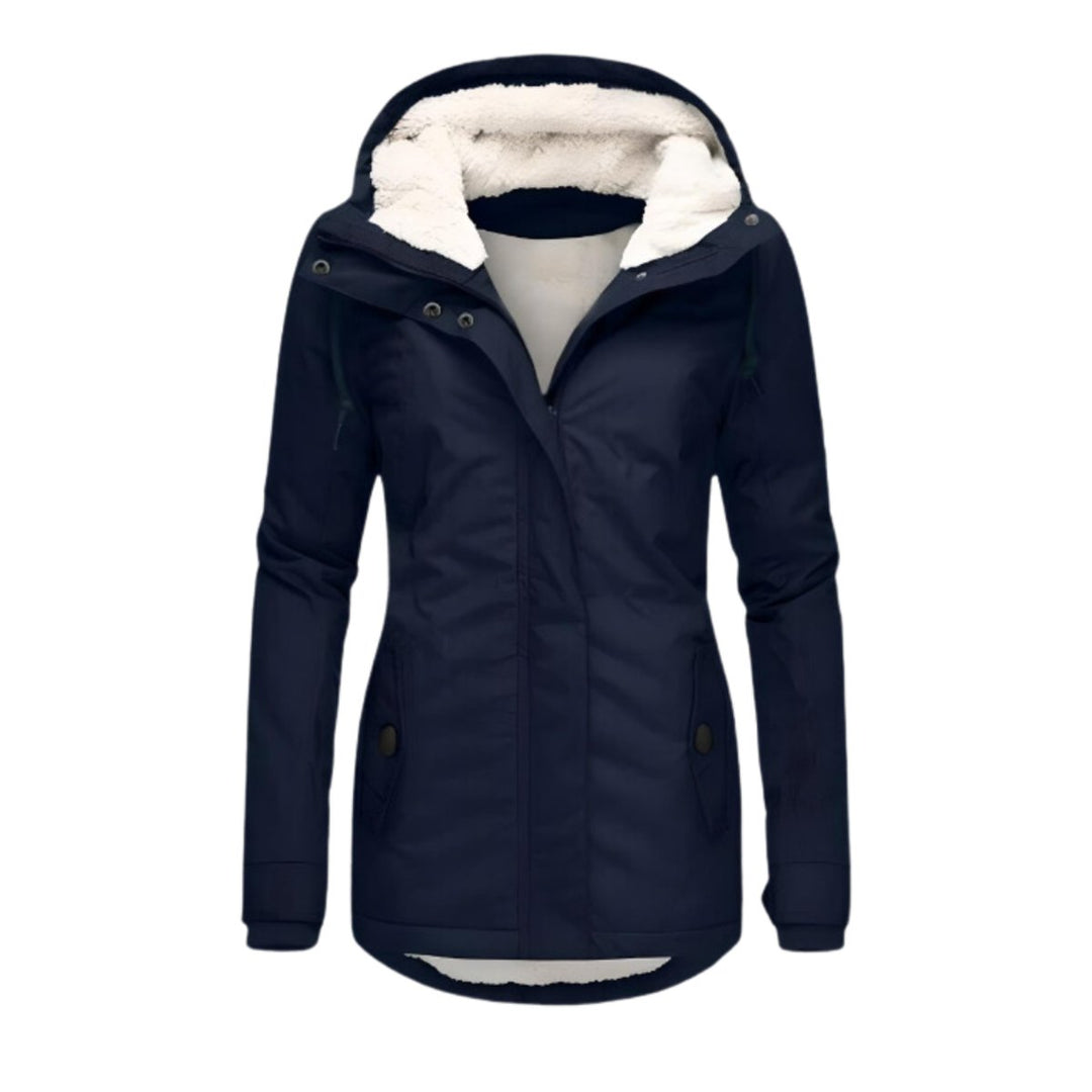 Women's Sherpa-Lined Hooded Slim-Fit Waterproof Coat - Navy Blue
