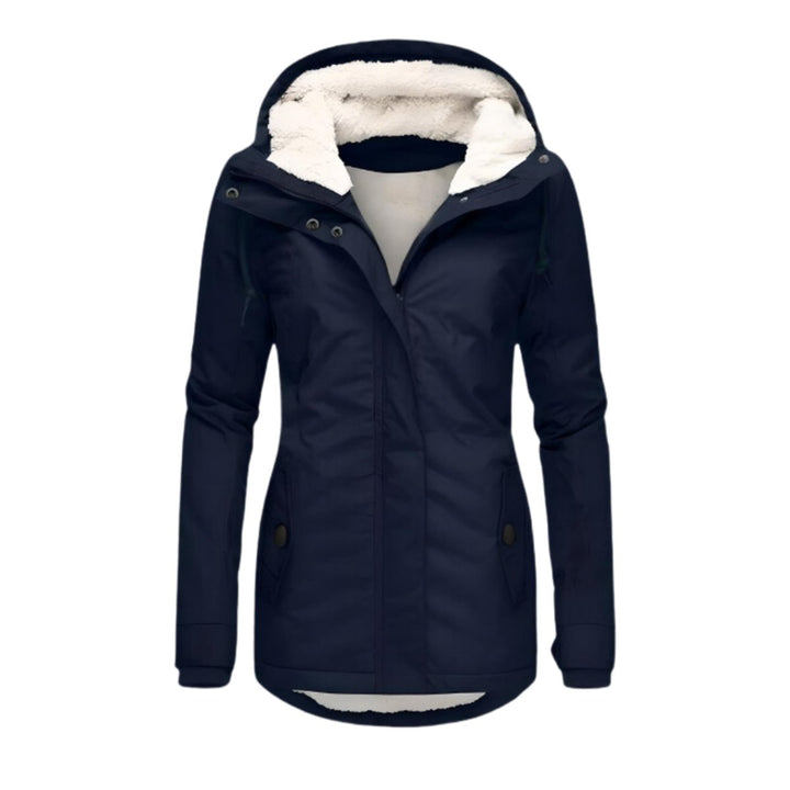 Women's Sherpa-Lined Hooded Slim-Fit Waterproof Coat - Navy Blue