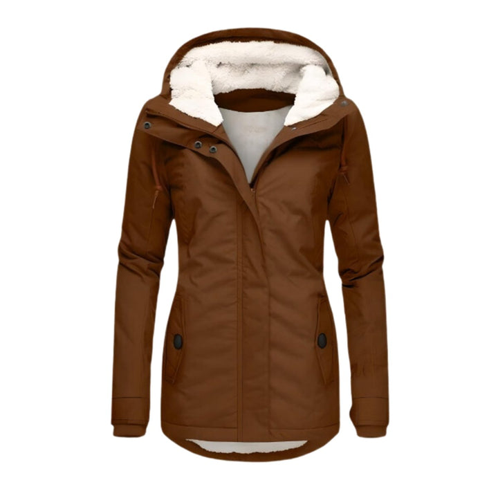 Women's Sherpa-Lined Hooded Slim-Fit Waterproof Coat - Brown