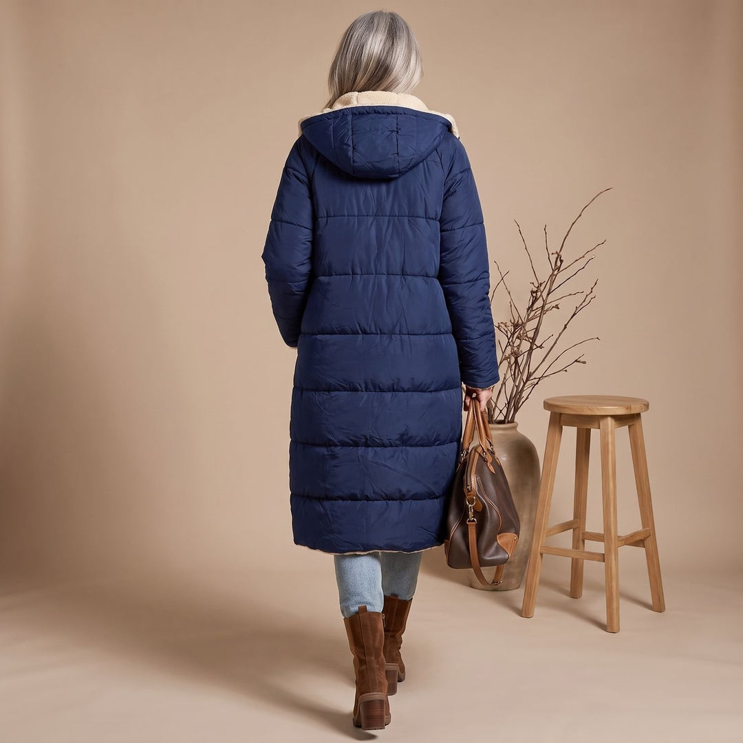 Women's Sherpa-Lined Long Quilted Puffer Coat Fleece Interior