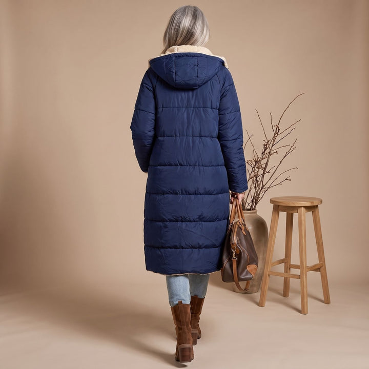 Women's Sherpa-Lined Long Quilted Puffer Coat Fleece Interior
