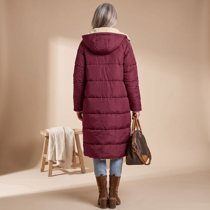Women's Sherpa-Lined Long Quilted Puffer Coat Fleece Interior