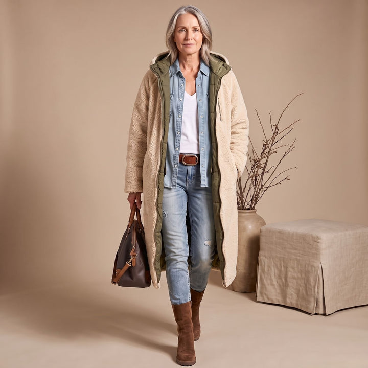 Women's Sherpa-Lined Long Quilted Puffer Coat Fleece Interior