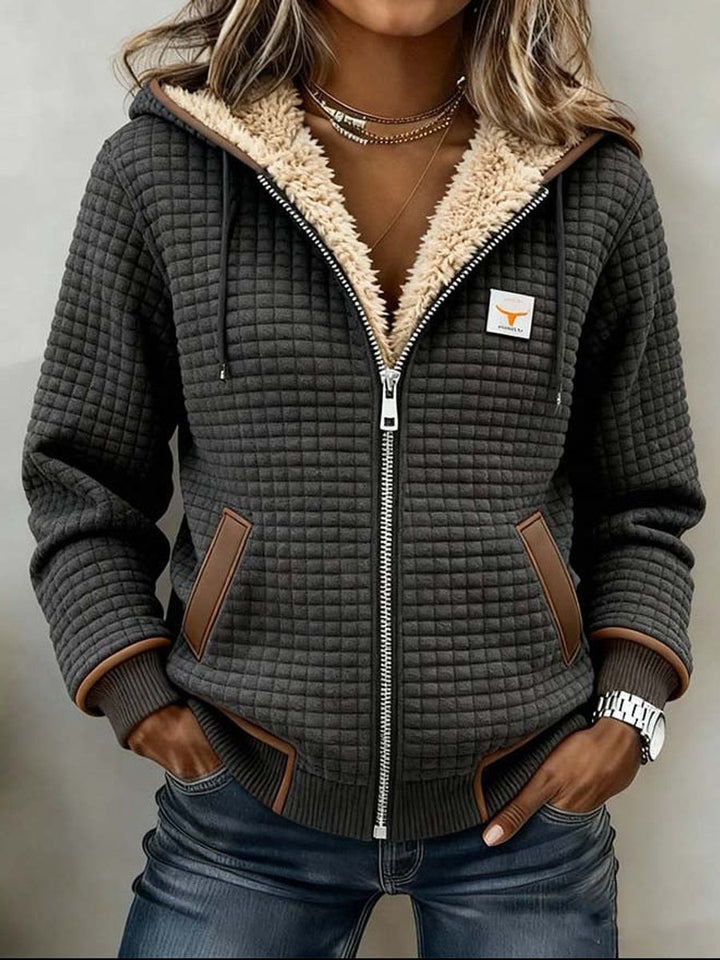 Women's Sherpa-Lined Quilted Jacket Fleece Hoodie Full-Zip