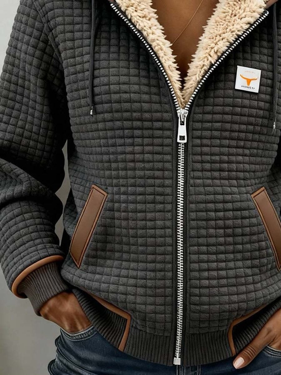 Women's Sherpa-Lined Quilted Jacket Fleece Hoodie Full-Zip