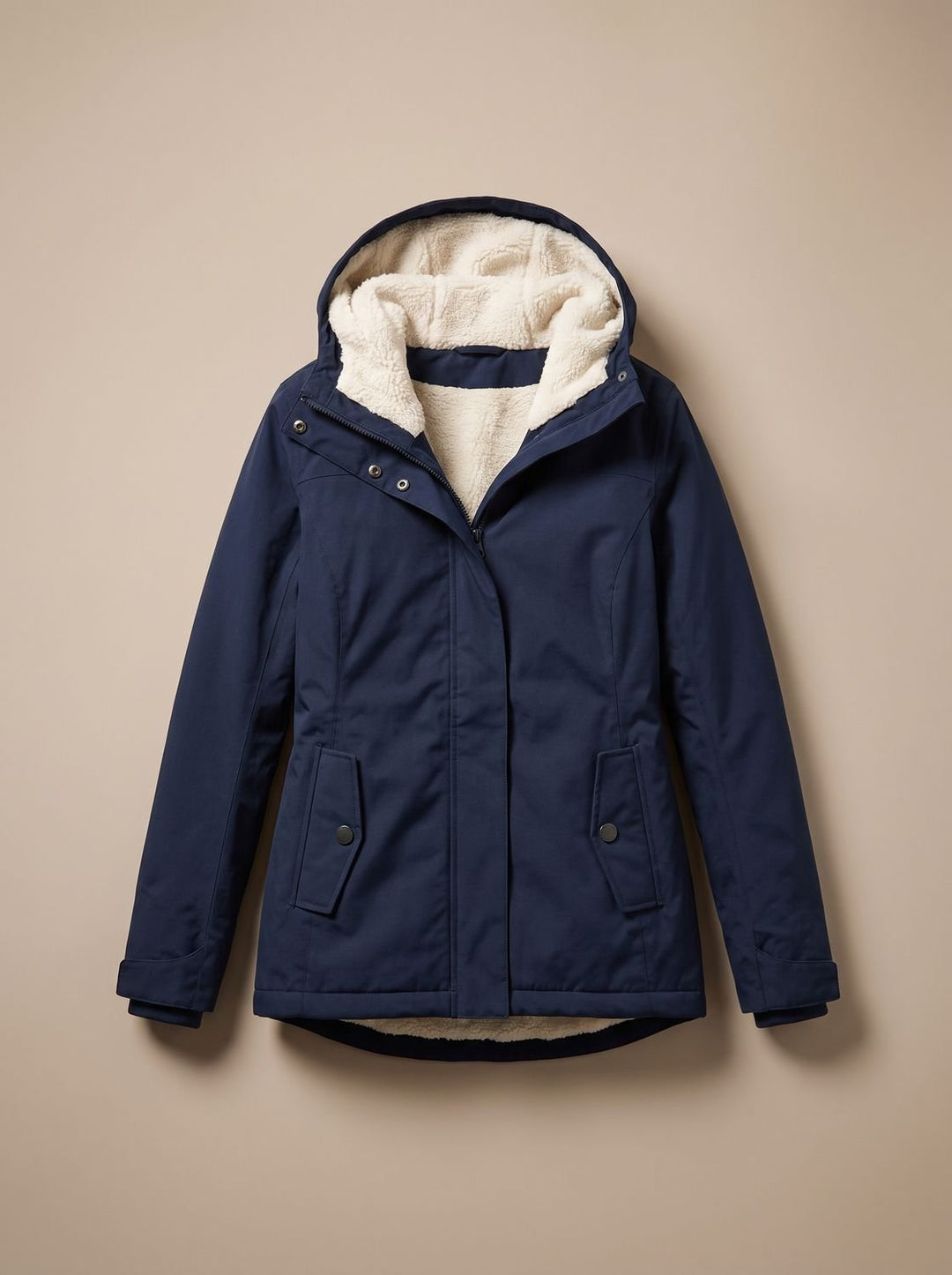 Women's Sherpa-Lined Waterproof Hooded Sophisticated Jacket - Navy Blue