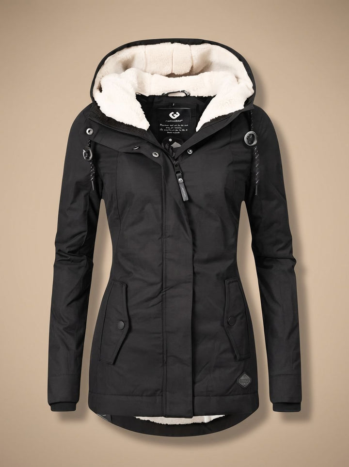 Women's Sherpa-Lined Waterproof Hooded Sophisticated Jacket - Black