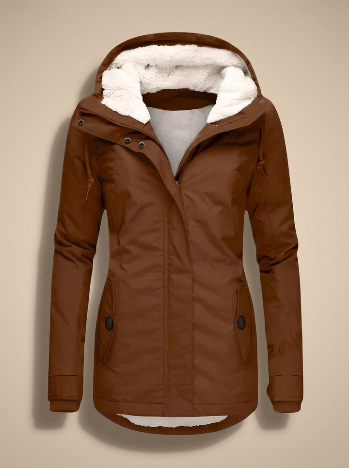 Women's Sherpa-Lined Waterproof Hooded Sophisticated Jacket - Brown