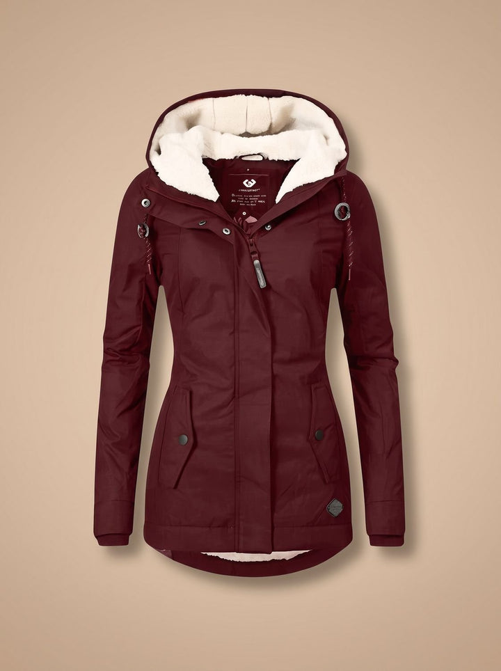 Women's Sherpa-Lined Waterproof Hooded Sophisticated Jacket - Red