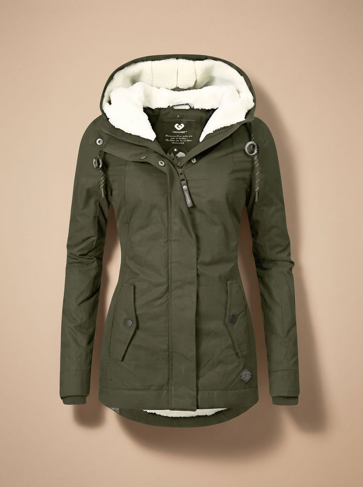 Women's Sherpa-Lined Waterproof Hooded Sophisticated Jacket - Green