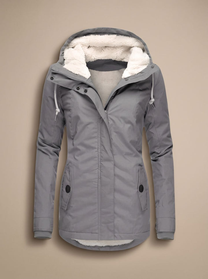 Women's Sherpa-Lined Waterproof Hooded Sophisticated Jacket - Grey