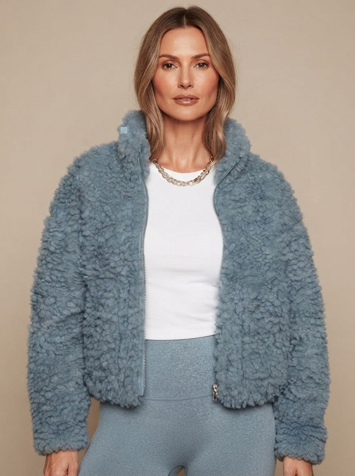Women's Sherpa Zip-Up Jacket Fluffy High-Pile Fleece Coat - Blue