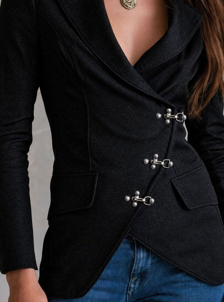 Women's Shimmer Asymmetric Lapel Metal Clasp Blazer Jacket