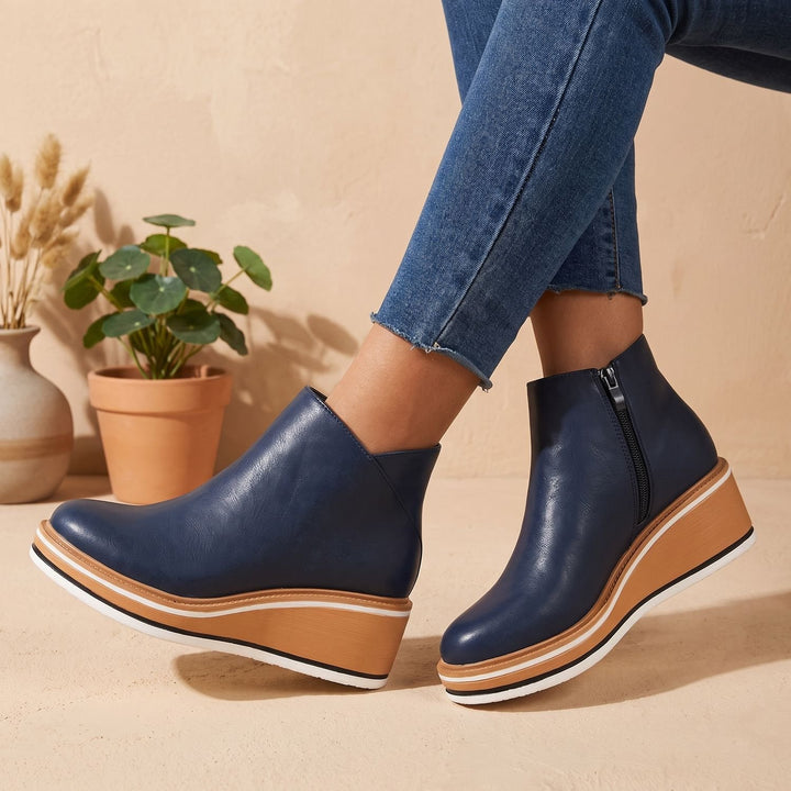 Women's Side-Zip Wedge Ankle Boots Arch Support PU Leather