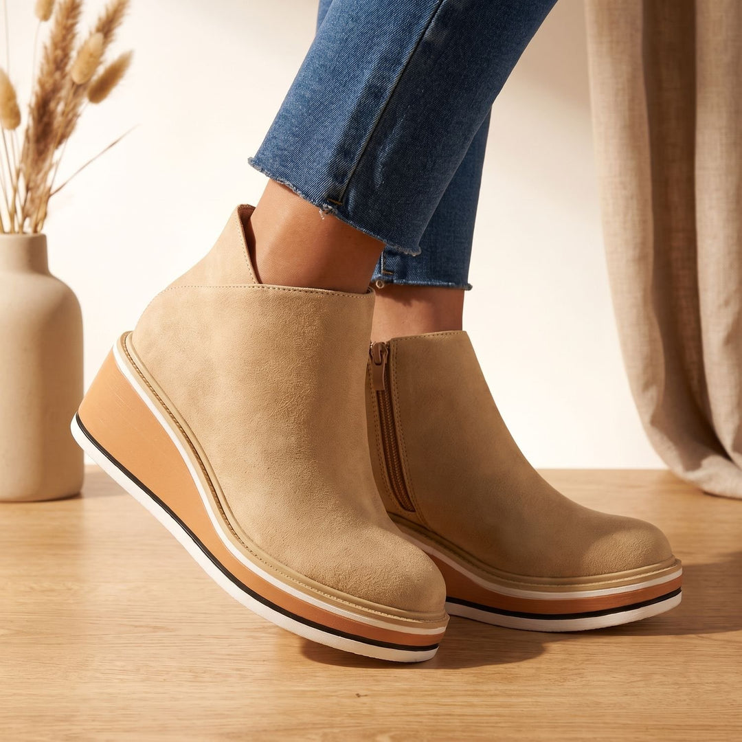 Women's Side-Zip Wedge Ankle Boots Arch Support PU Leather