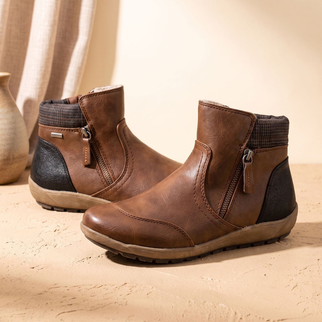 Women's Side-Zip Winter Ankle Boots Cushioned Flat Booties - Brown