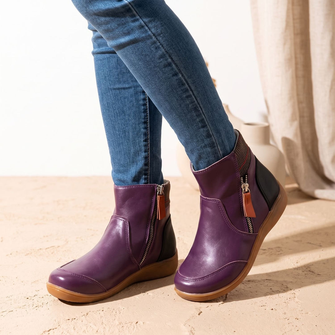 Women's Side-Zip Winter Ankle Boots Cushioned Flat Booties