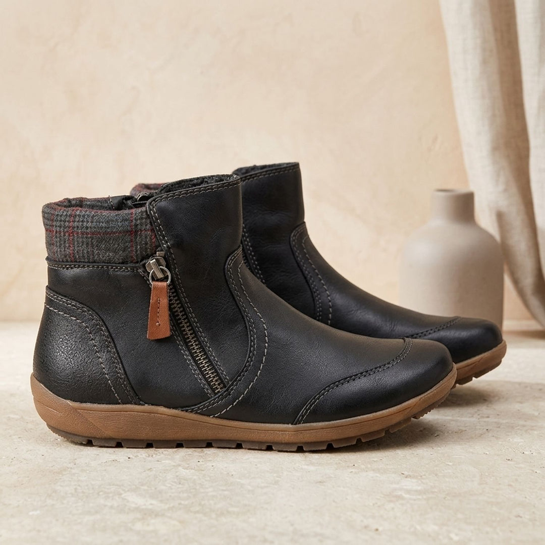 Women's Side-Zip Winter Ankle Boots Cushioned Flat Booties - Black