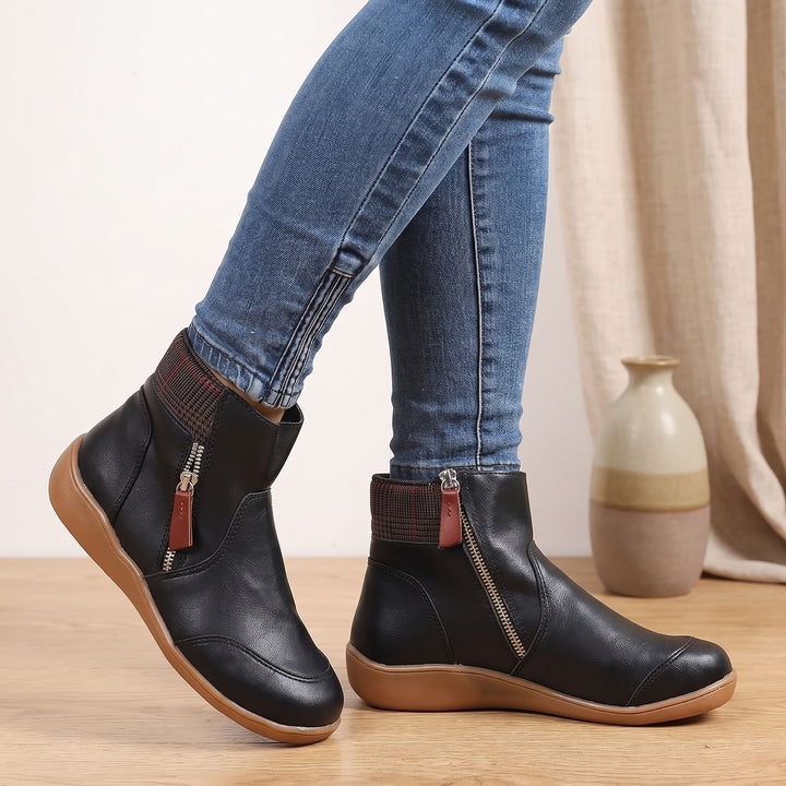Women's Side-Zip Winter Ankle Boots Cushioned Flat Booties
