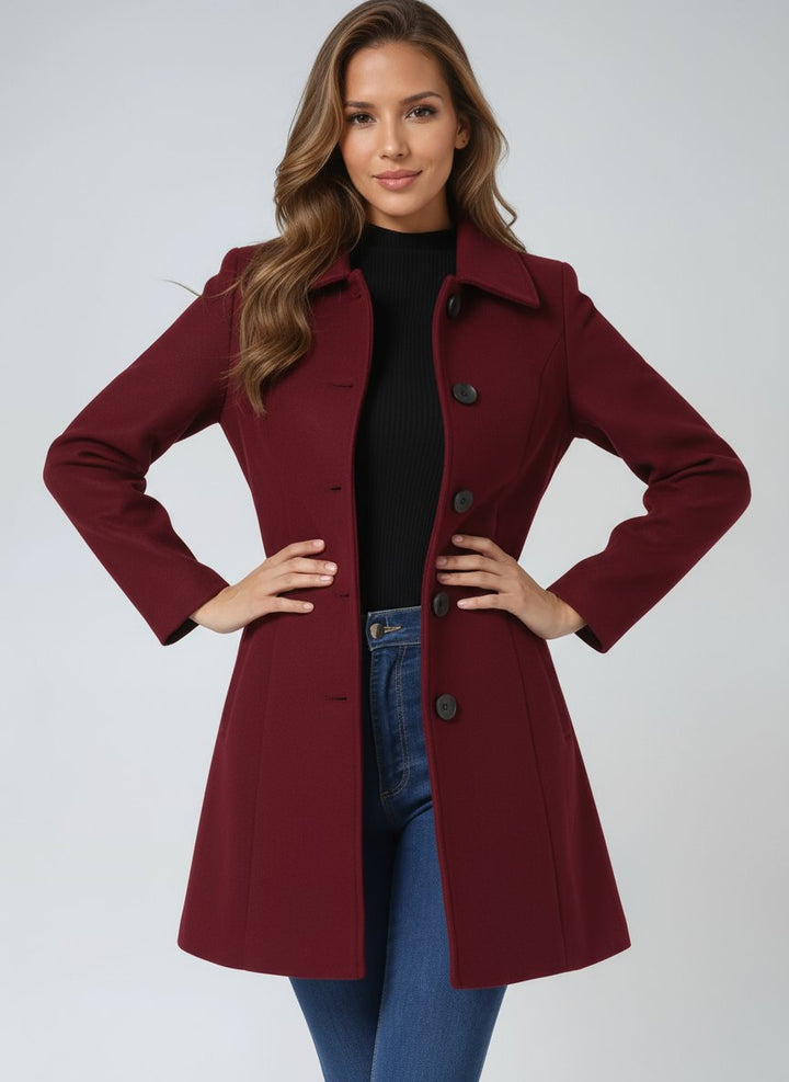 Women's Single-Breasted Lapel-Collar Mid-Length Winter Coat