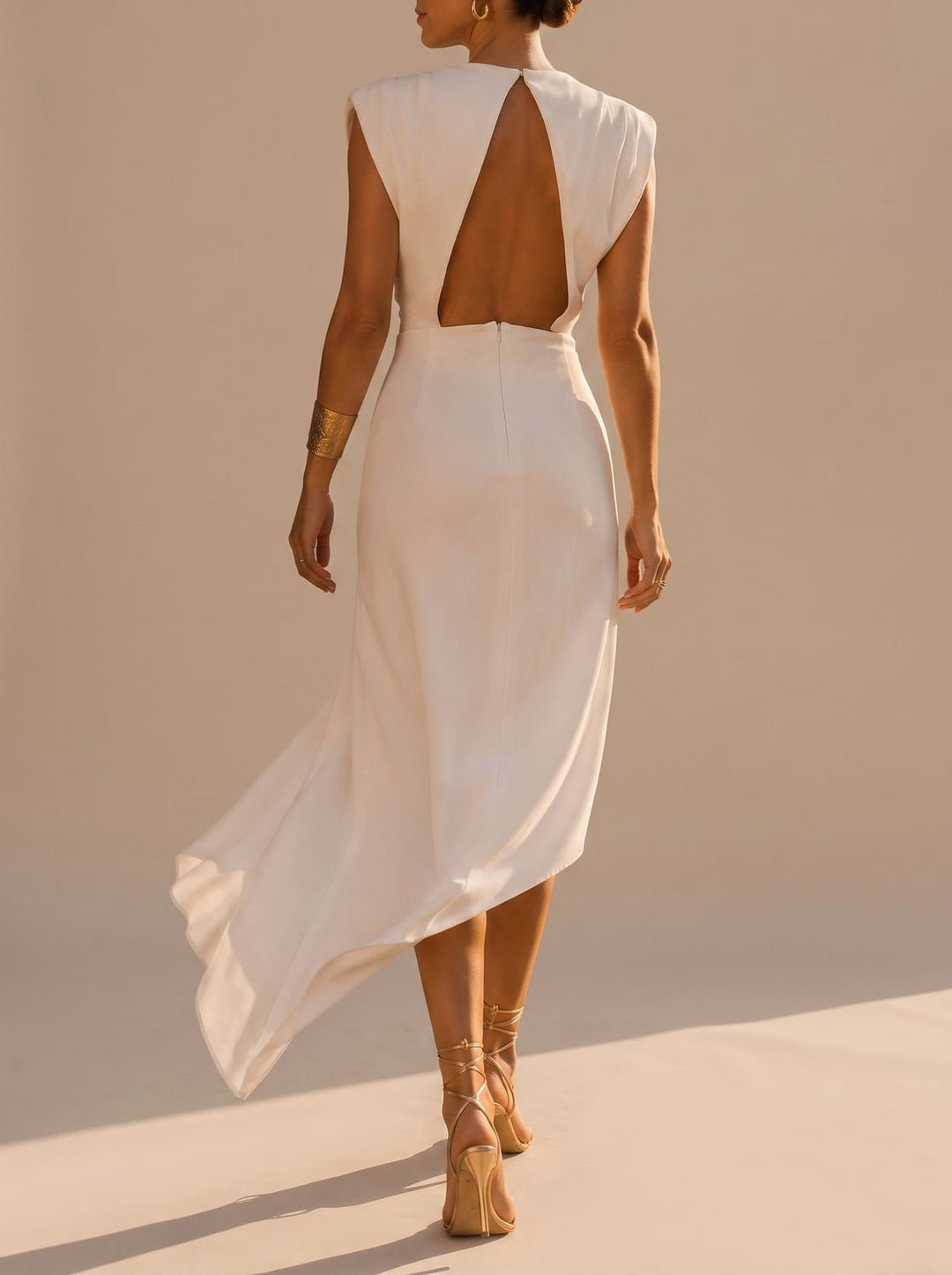 Women's Sleeveless Asymmetric Midi Dress Round Neck