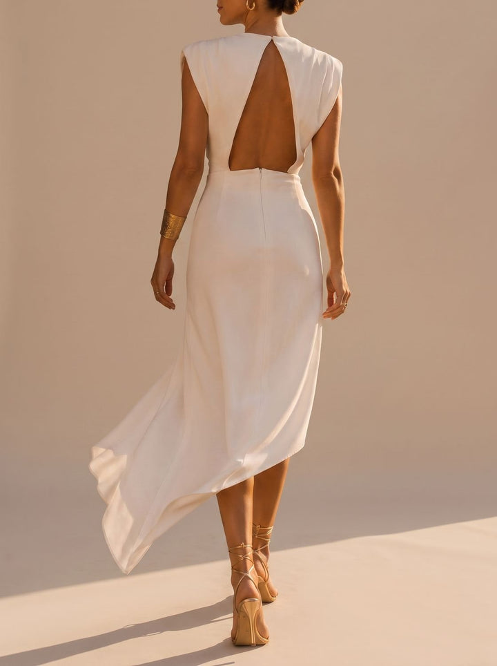 Women's Sleeveless Asymmetric Midi Dress Round Neck