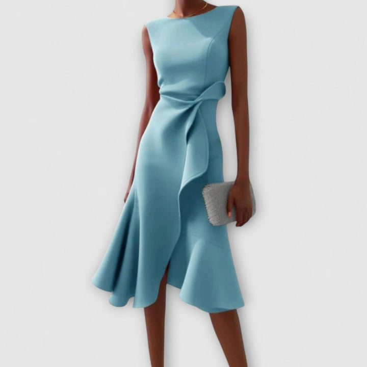 Women's Sleeveless Asymmetrical Drape Flowy Midi Dress - Light Blue