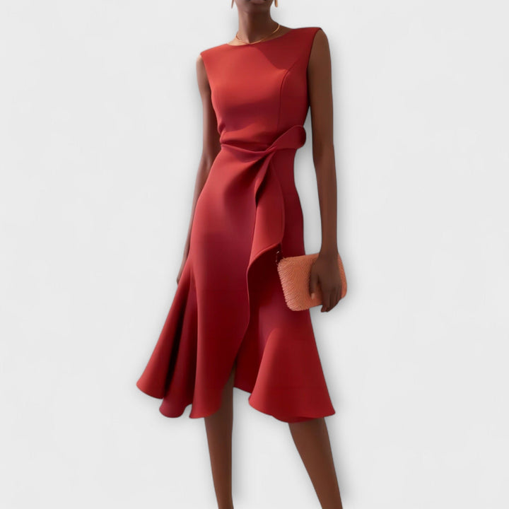 Women's Sleeveless Asymmetrical Pleated Midi Dress - Rood