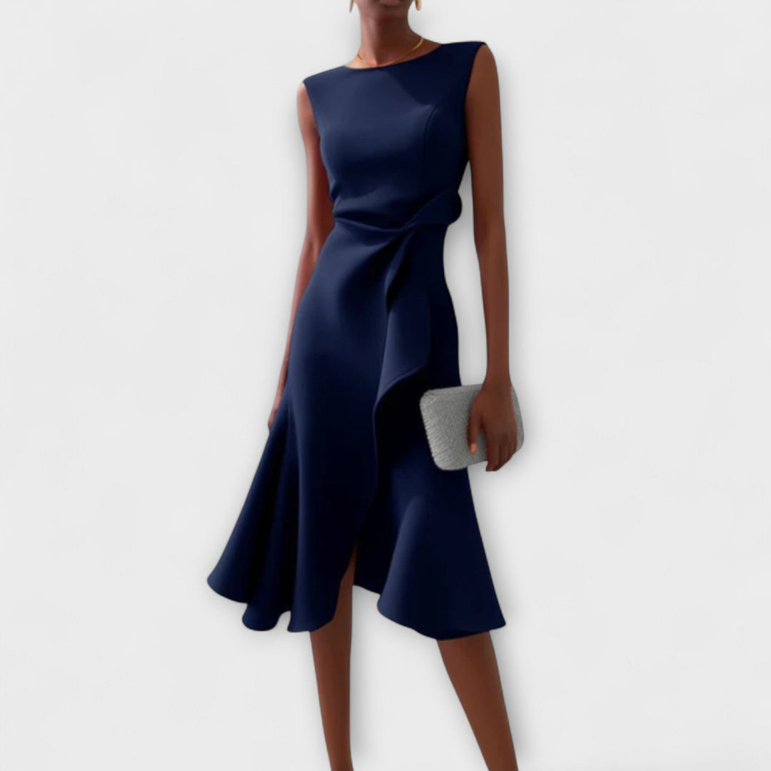Women's Sleeveless Asymmetrical Pleated Midi Dress - Donker blauw