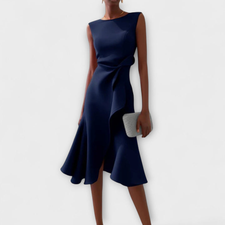 Women's Sleeveless Asymmetrical Pleated Midi Dress - Donker blauw