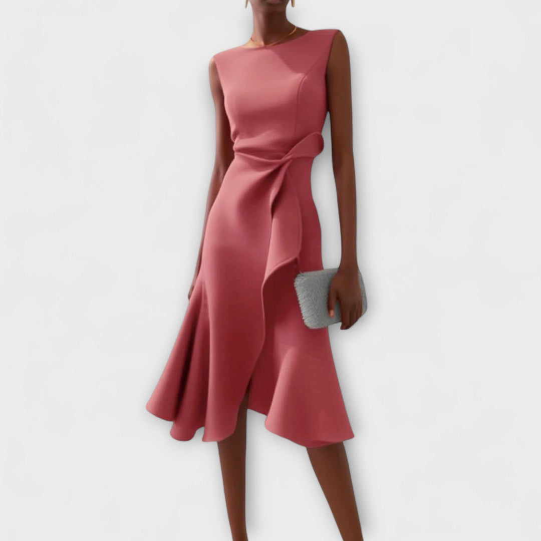 Women's Sleeveless Asymmetrical Pleated Midi Dress - Roze